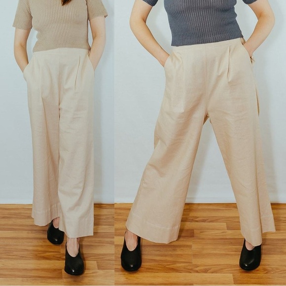 Lera Pivovarova Women’s Dana Pants Pull On Wide Leg 100% Linen in Sand Size XL - Picture 1 of 14